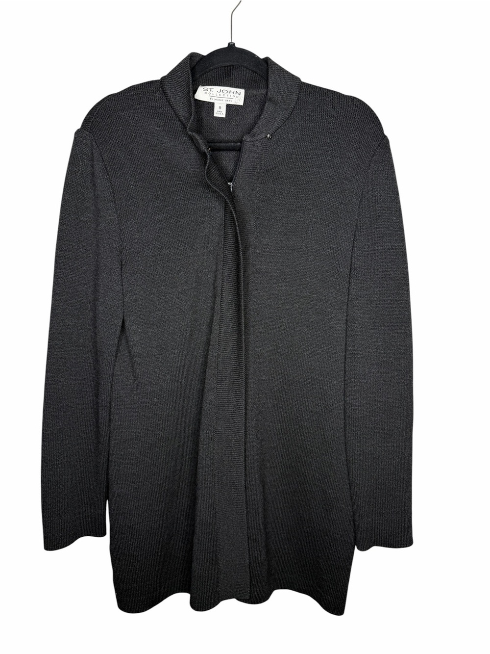 ST. JOHN / charcoal gray Santana knit long line full zip up sweater jacket / 8